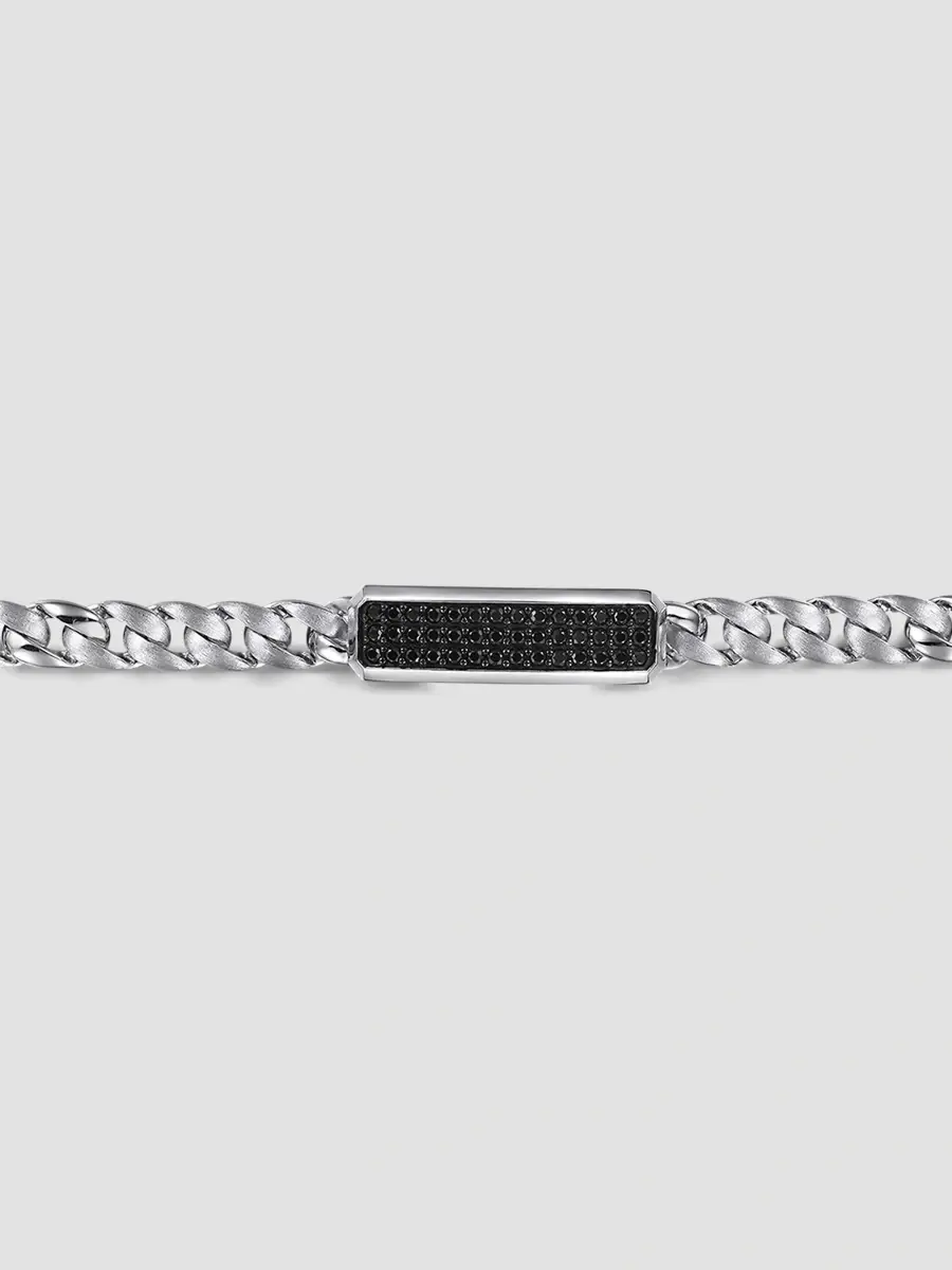 Gabriel & Co Men's Classic Sterling Silver & Black Spinel Cuban Link ID Bracelet | Thumbnail 3