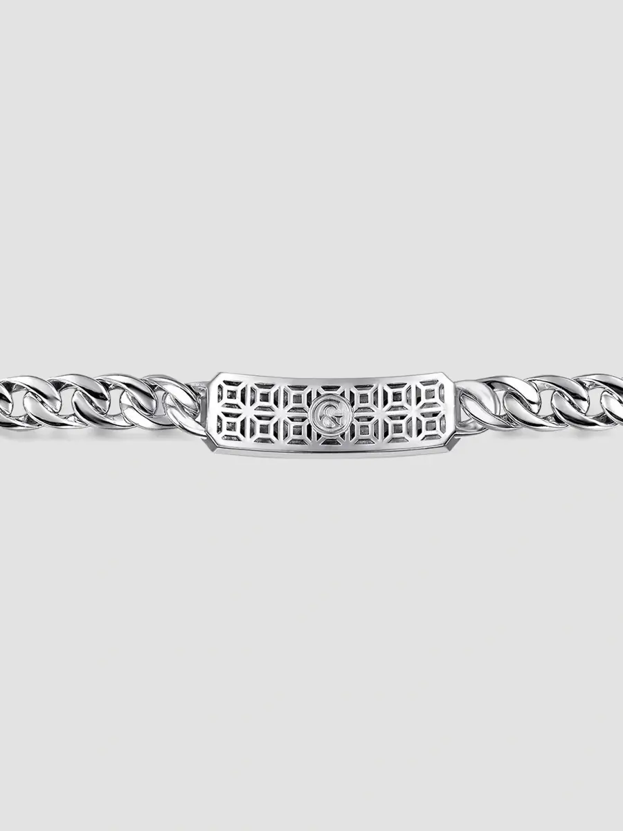 Gabriel & Co Men's Classic Sterling Silver & Black Spinel Cuban Link ID Bracelet | Thumbnail 4