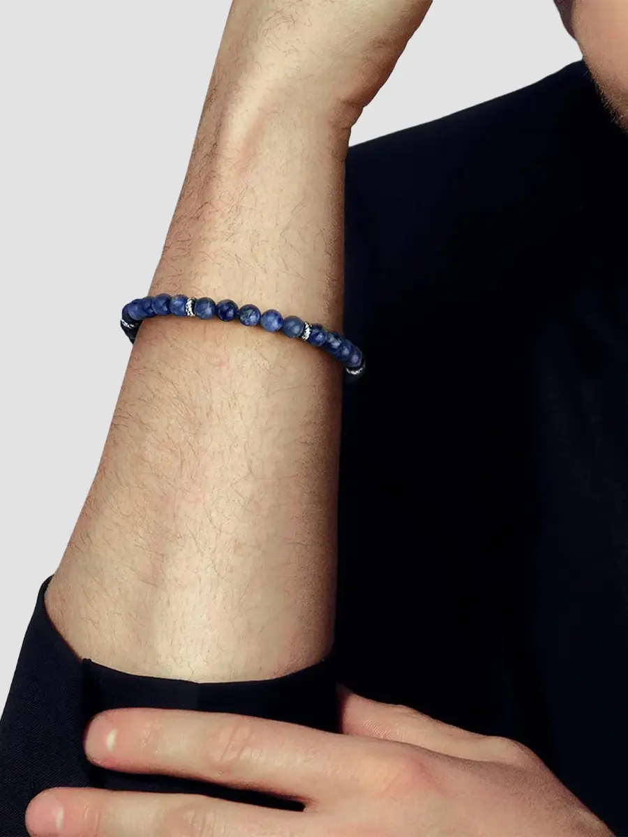 Gabriel & Co Men's Bujukan Sterling Silver & Sodalite Beaded Bracelet | Thumbnail 2 Gabriel & Co Men's Bujukan Sterling Silver & Sodalite Beaded Bracelet | Thumbnail 2