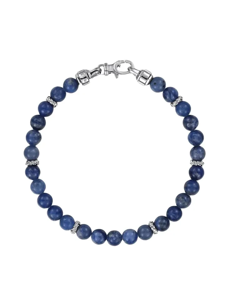 Gabriel & Co Men's Bujukan Sterling Silver & Sodalite Beaded Bracelet