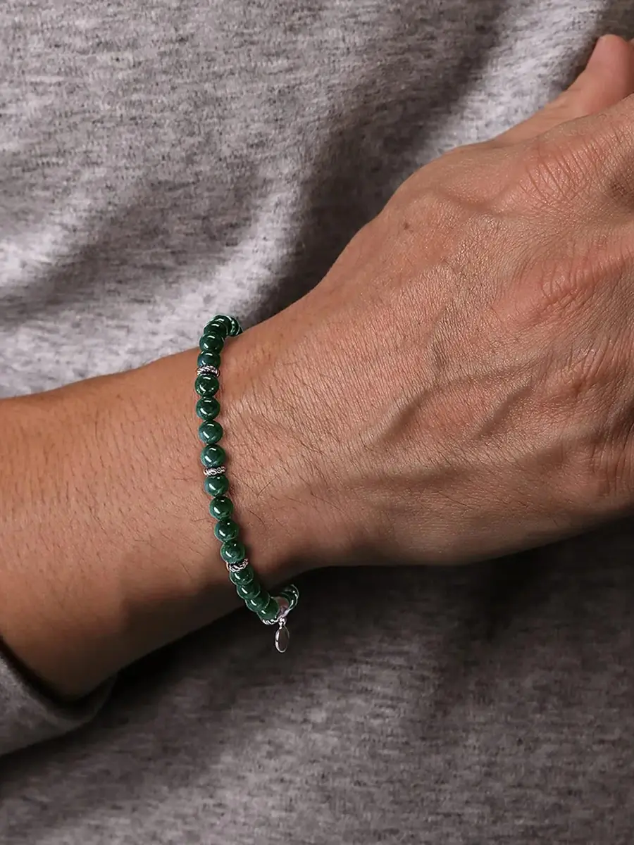 Gabriel & Co Men's Bujukan Sterling Silver & Malachite Beaded Bracelet | Thumbnail 2