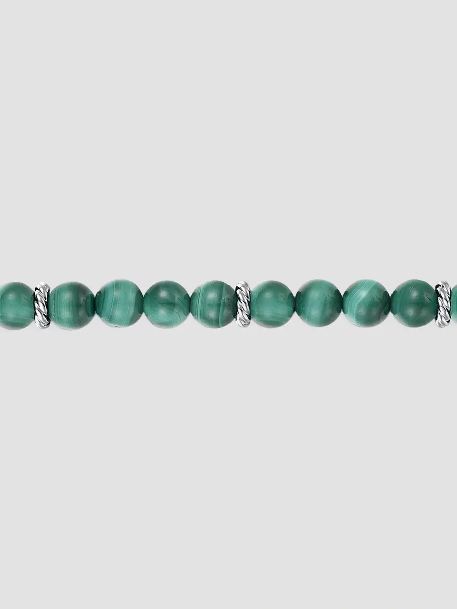 Gabriel & Co Men's Bujukan Sterling Silver & Malachite Beaded Bracelet | Thumbnail 3