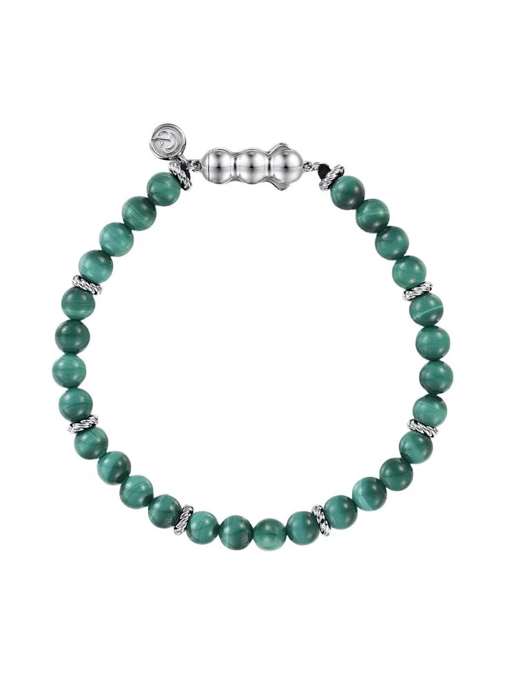 Gabriel & Co Men's Bujukan Sterling Silver & Malachite Beaded Bracelet