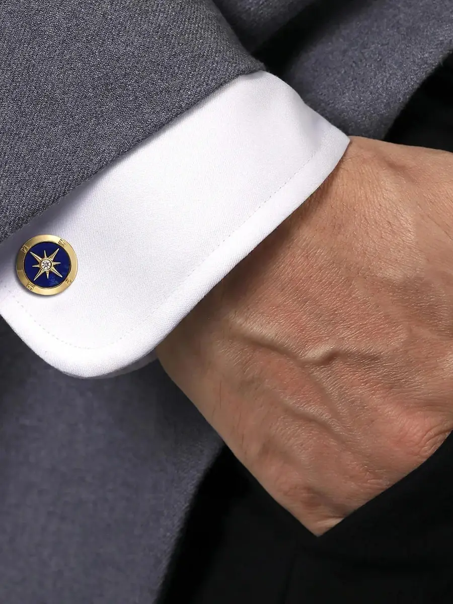 Gabriel & Co Men's Polaris 14K Yellow Gold, 0.09 TCW Diamond & Lapis Lazuli Compass Cufflinks | Thumbnail 2 Gabriel & Co Men's Polaris 14K Yellow Gold, 0.09 TCW Diamond & Lapis Lazuli Compass Cufflinks | Thumbnail 2