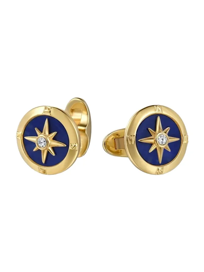 Gabriel & Co Men's Polaris 14K Yellow Gold, 0.09 TCW Diamond & Lapis Lazuli Compass Cufflinks