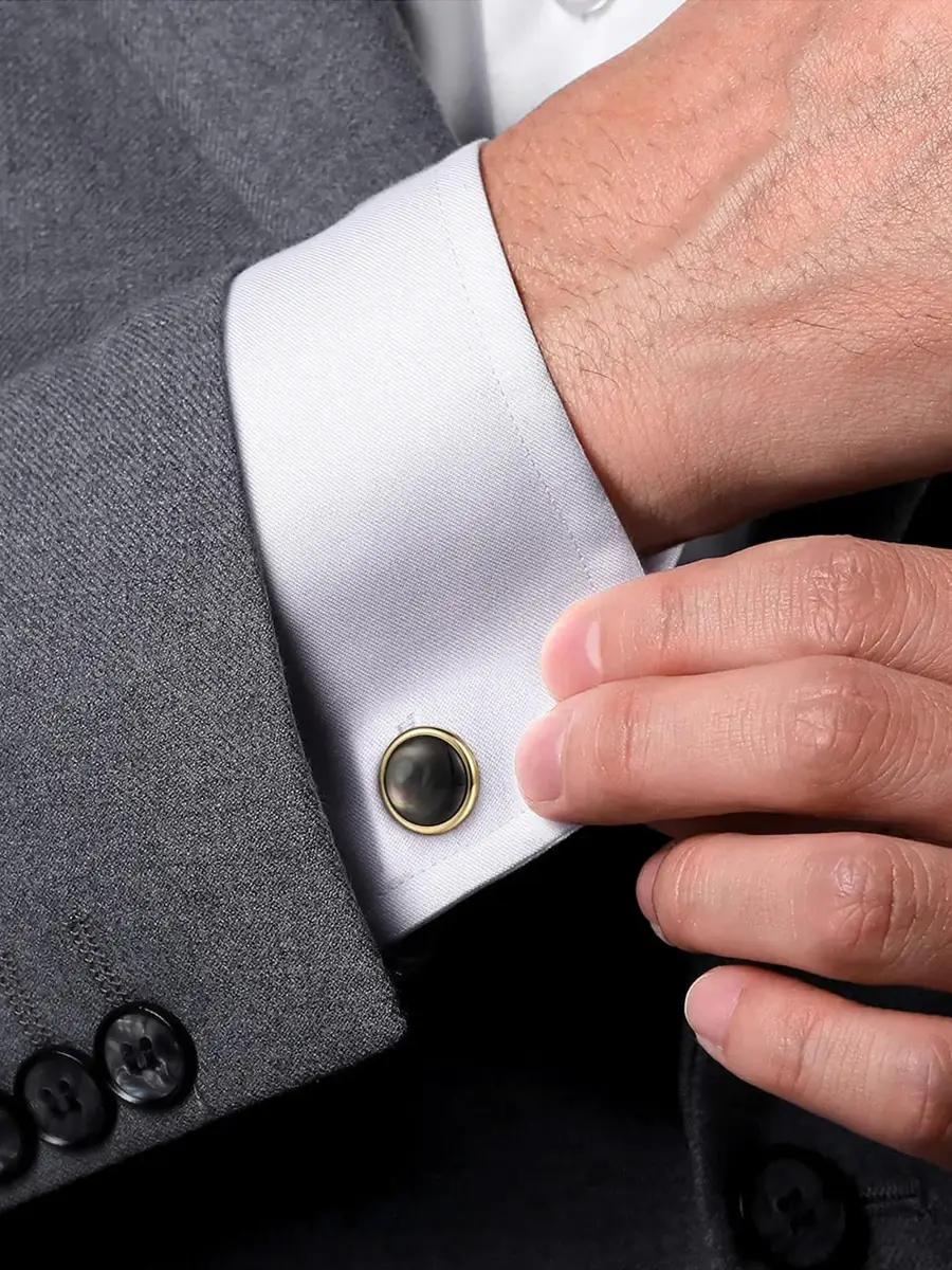 Gabriel & Co Men's Contemporary 14K Yellow Gold & Mother-of-Pearl Round Cufflinks | Thumbnail 2 Gabriel & Co Men's Contemporary 14K Yellow Gold & Mother-of-Pearl Round Cufflinks | Thumbnail 2