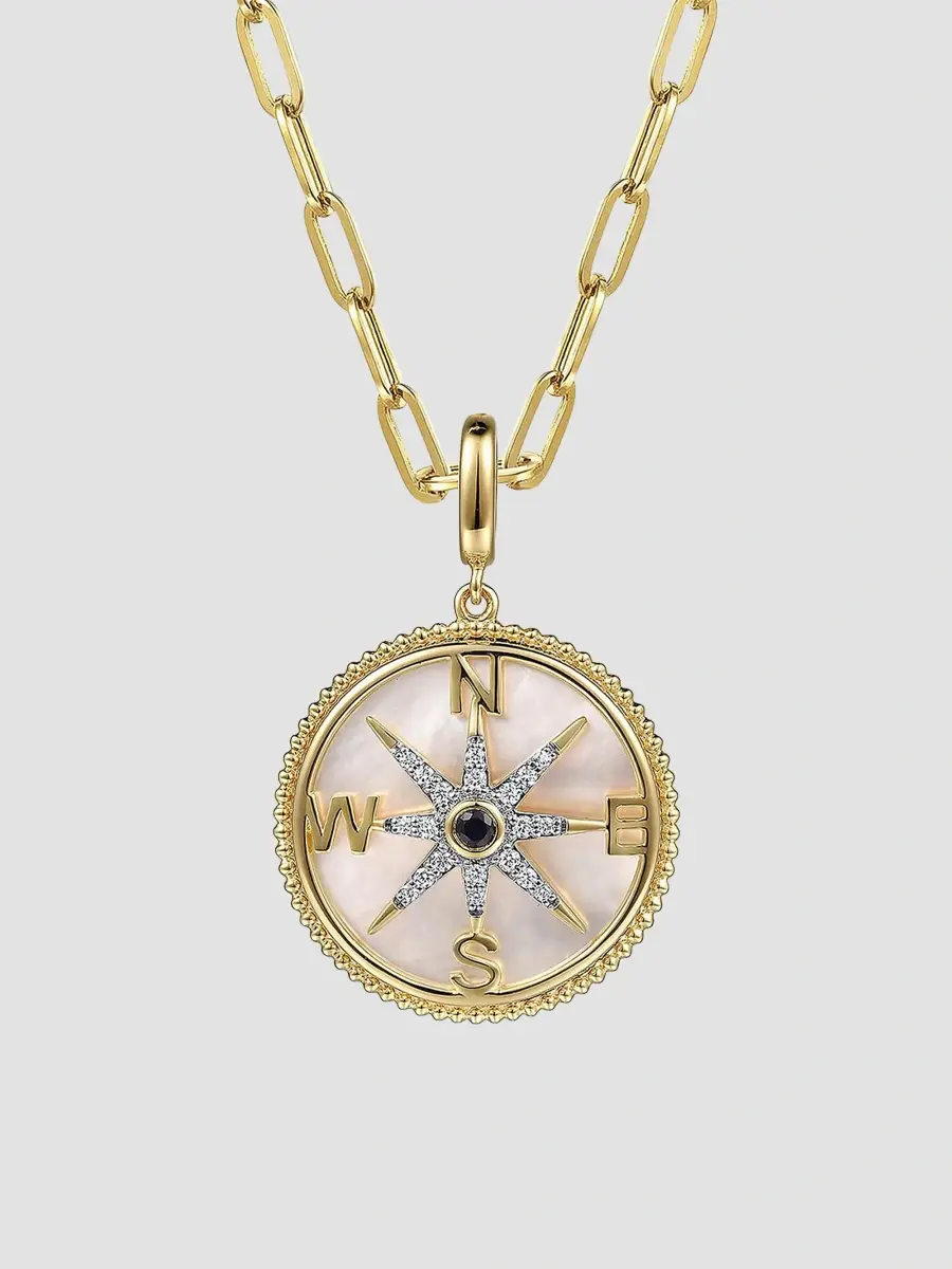 Gabriel & Co Women's Bujukan 14K Yellow Gold, 0.15 TCW Diamond and Blue Sapphire Compass Medallion Pendant | Thumbnail 3 Gabriel & Co Women's Bujukan 14K Yellow Gold, 0.15 TCW Diamond and Blue Sapphire Compass Medallion Pendant | Thumbnail 3
