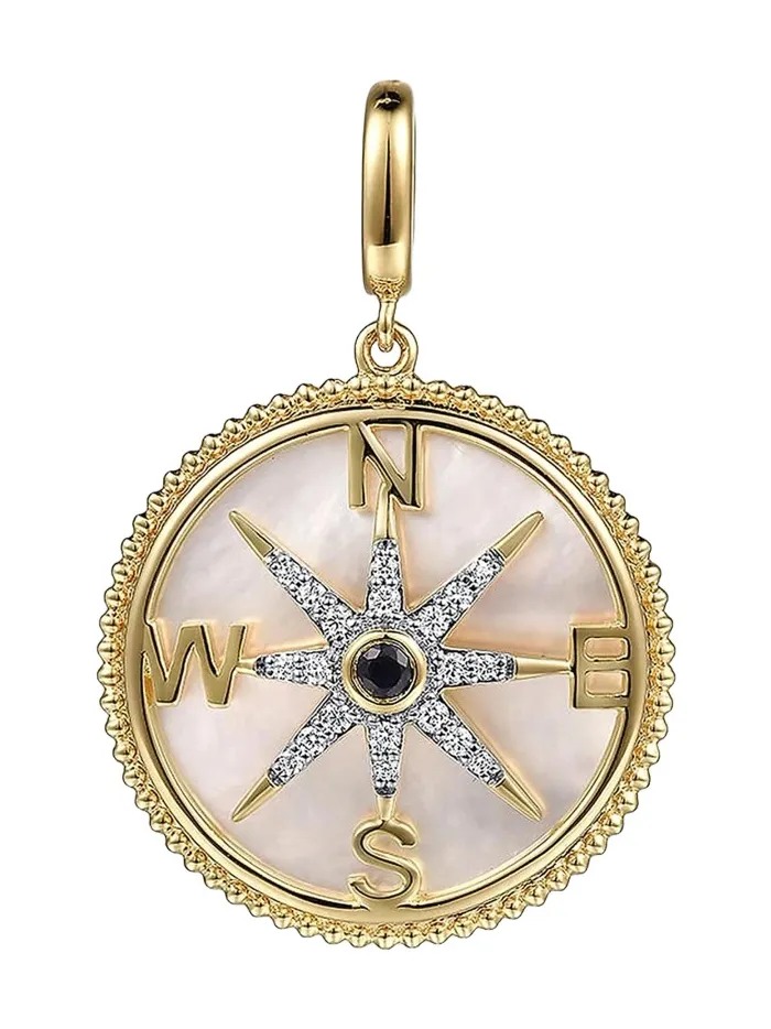 Women's Bujukan 14K Yellow Gold, 0.15 TCW Diamond and Blue Sapphire Compass Medallion Pendant Women's Bujukan 14K Yellow Gold, 0.15 TCW Diamond and Blue Sapphire Compass Medallion Pendant