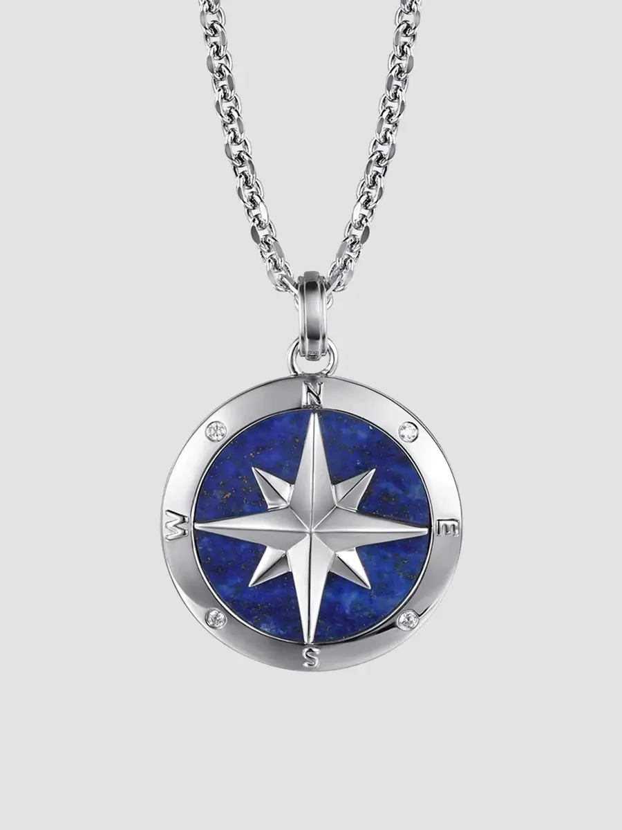 Gabriel & Co Men's Polaris Sterling Silver, 0.06 TCW Diamond and Lapis Lazuli Compass Pendant Necklace | Thumbnail 3 Gabriel & Co Men's Polaris Sterling Silver, 0.06 TCW Diamond and Lapis Lazuli Compass Pendant Necklace | Thumbnail 3