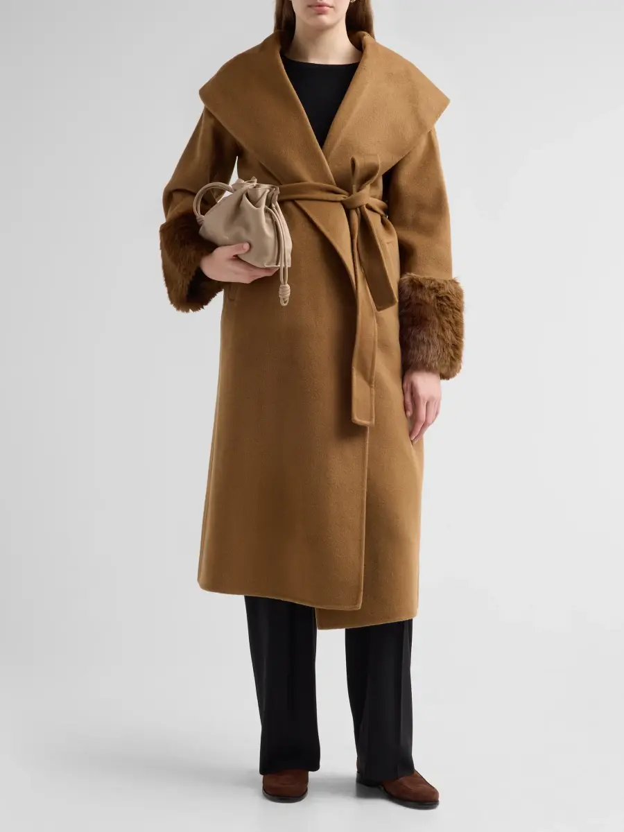 Apparis Women's Jill Faux-Mink Fur Cuff Wool Belted Coat | Thumbnail 2