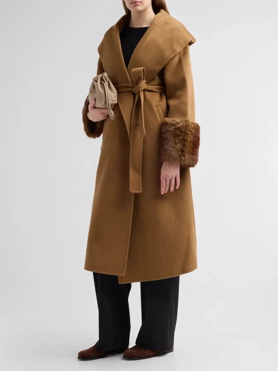 Apparis Women's Jill Faux-Mink Fur Cuff Wool Belted Coat | Thumbnail 4