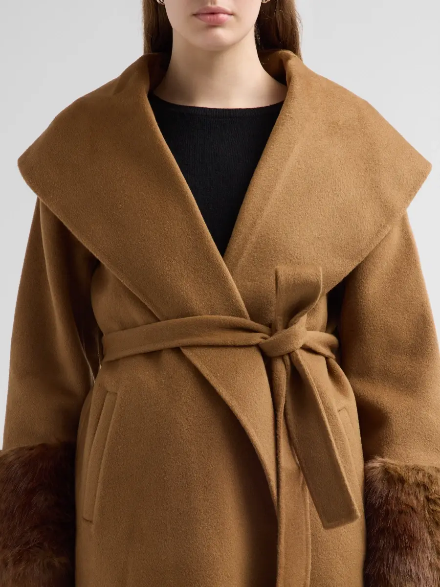 Apparis Women's Jill Faux-Mink Fur Cuff Wool Belted Coat | Thumbnail 5
