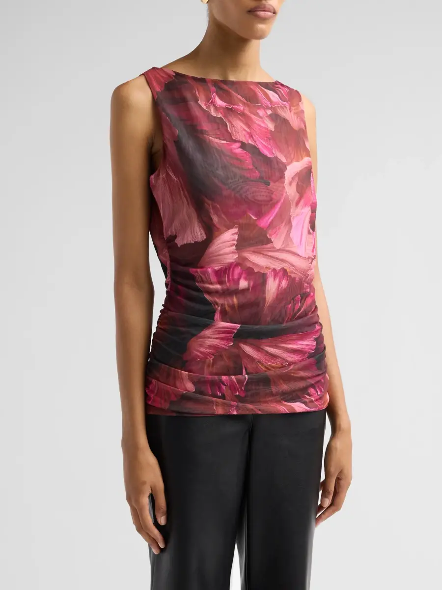 Johnny Was Women's Rosalya Ruched Mesh Boatneck Top | Thumbnail 4 Johnny Was Women's Rosalya Ruched Mesh Boatneck Top | Thumbnail 4