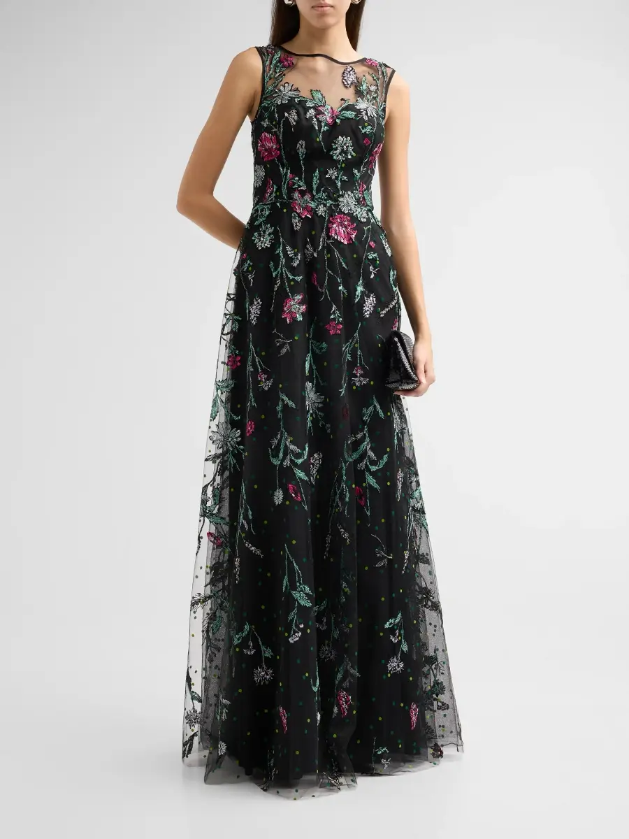 Teri Jon by Rickie Freeman Women's Floral Embroidered Tulle Gown | Thumbnail 2