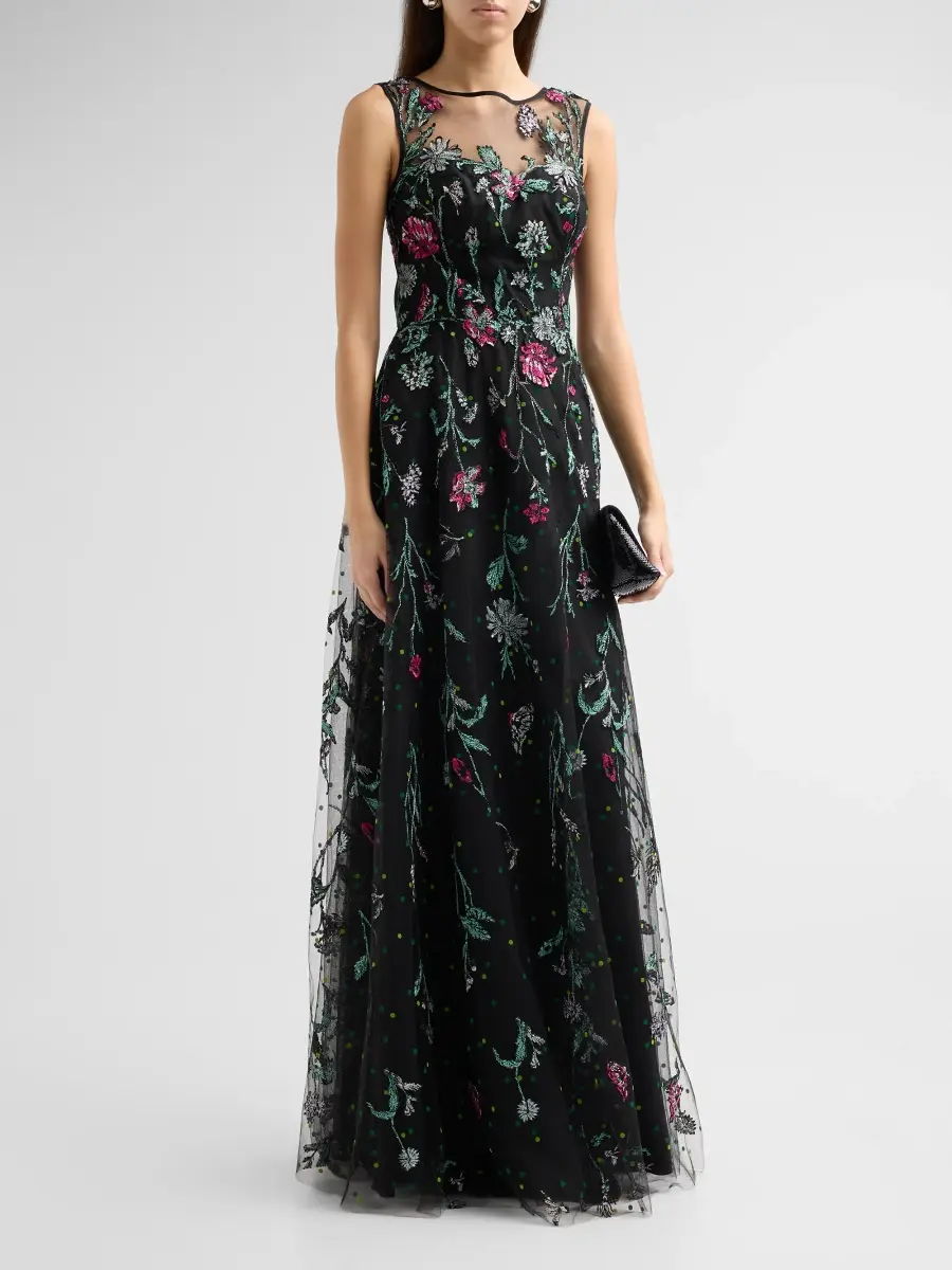 Teri Jon by Rickie Freeman Women's Floral Embroidered Tulle Gown | Thumbnail 4