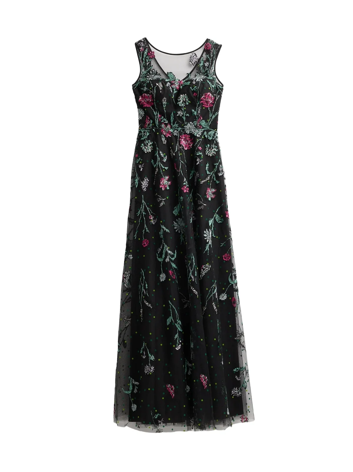 Women's Floral Embroidered Tulle Gown