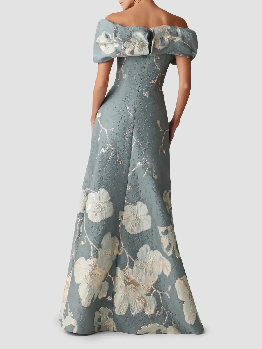 Teri Jon by Rickie Freeman Women's Floral Jacquard Off-The-Shoulder A-Line Gown | Thumbnail 3