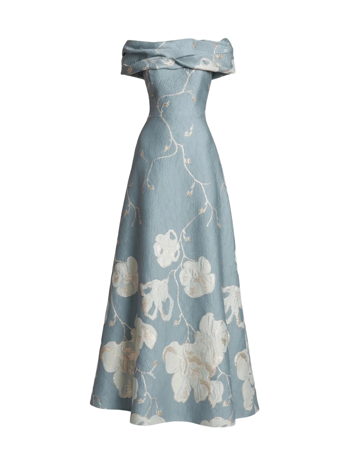 Women's Floral Jacquard Off-The-Shoulder A-Line Gown