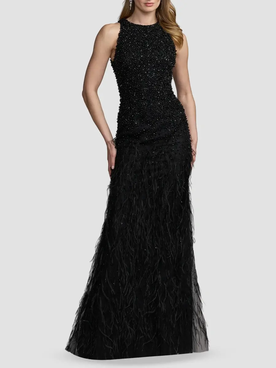 Mac Duggal Women's Beaded Feather-Trimmed Gown | Thumbnail 2 Mac Duggal Women's Beaded Feather-Trimmed Gown | Thumbnail 2