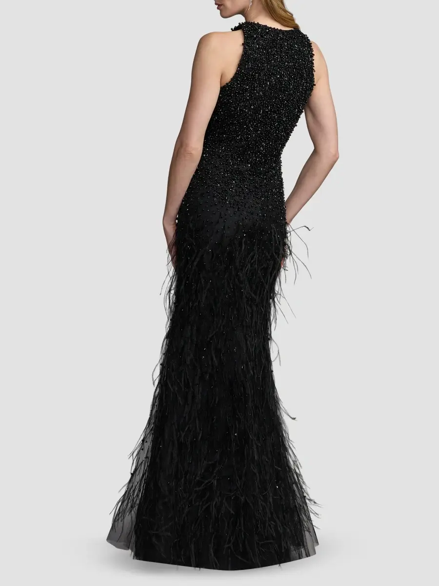 Mac Duggal Women's Beaded Feather-Trimmed Gown | Thumbnail 3 Mac Duggal Women's Beaded Feather-Trimmed Gown | Thumbnail 3