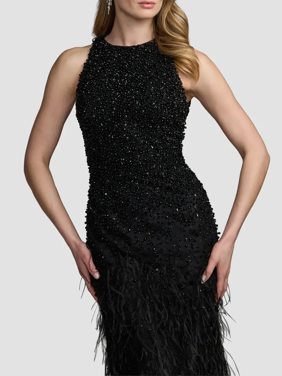 Mac Duggal Women's Beaded Feather-Trimmed Gown | Thumbnail 4 Mac Duggal Women's Beaded Feather-Trimmed Gown | Thumbnail 4