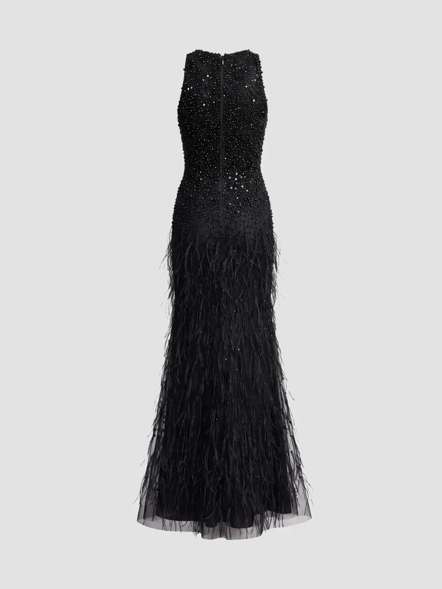 Mac Duggal Women's Beaded Feather-Trimmed Gown | Thumbnail 5 Mac Duggal Women's Beaded Feather-Trimmed Gown | Thumbnail 5