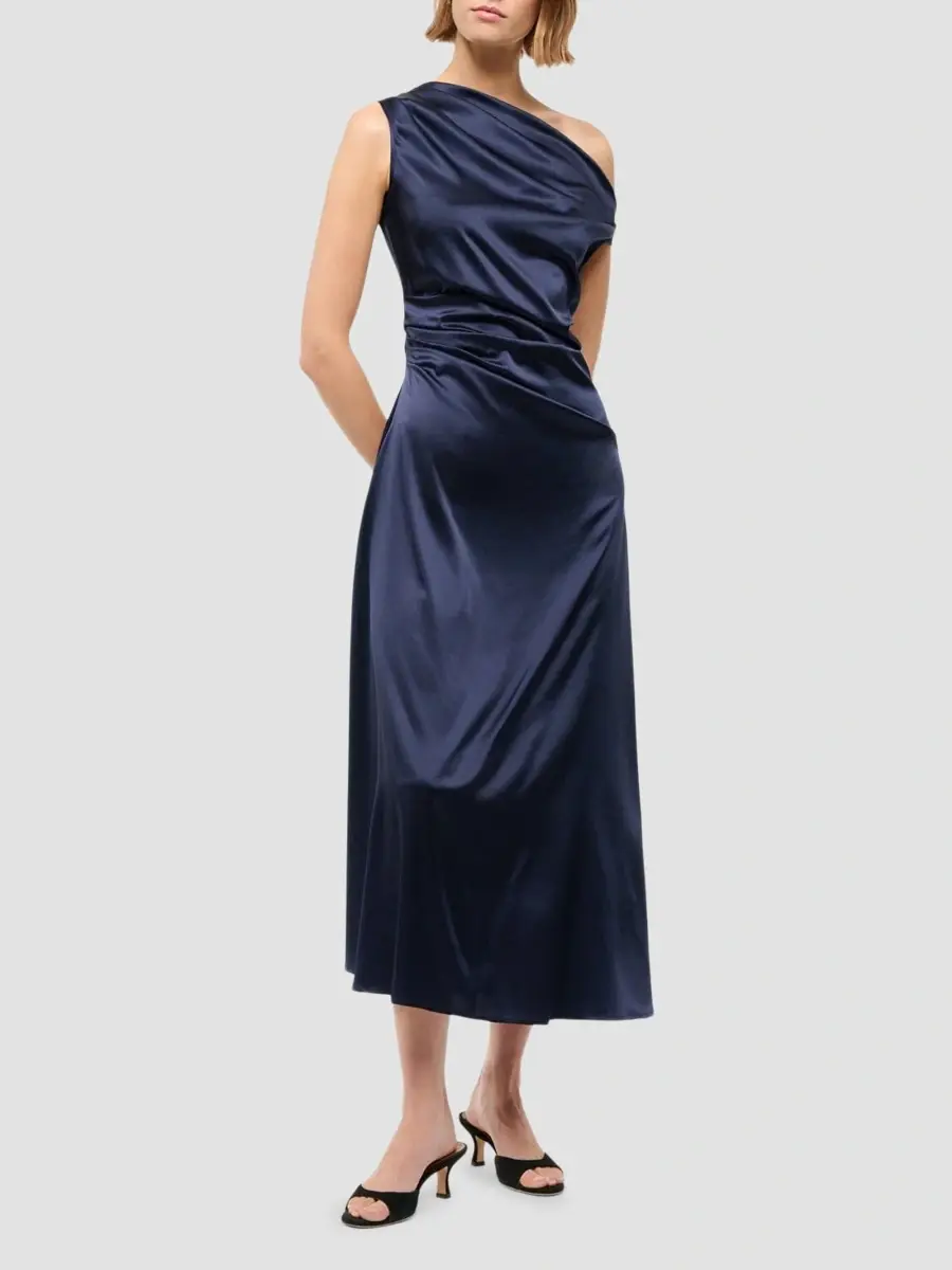 Staud Women's Phare Stretch Silk One-Shoulder Midi Dress | Thumbnail 2 Staud Women's Phare Stretch Silk One-Shoulder Midi Dress | Thumbnail 2
