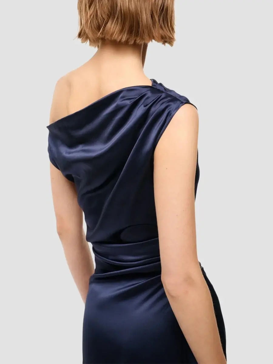 Staud Women's Phare Stretch Silk One-Shoulder Midi Dress | Thumbnail 4 Staud Women's Phare Stretch Silk One-Shoulder Midi Dress | Thumbnail 4