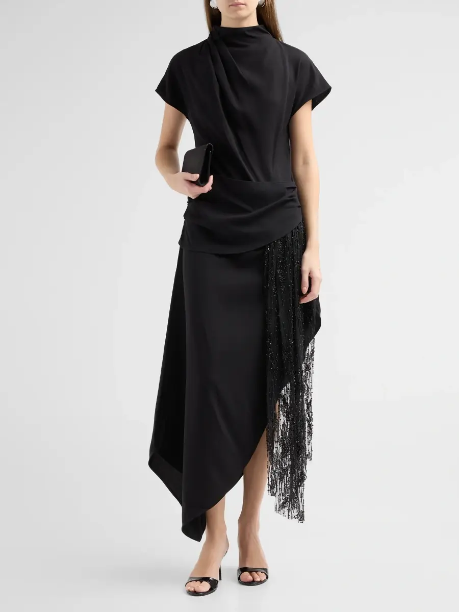 Staud Women's Effie Draped Asymmetric Midi Dress | Thumbnail 2 Staud Women's Effie Draped Asymmetric Midi Dress | Thumbnail 2