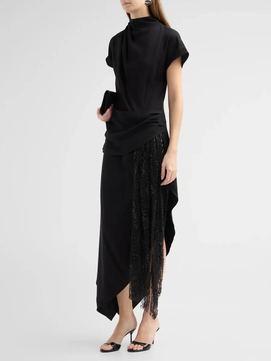 Staud Women's Effie Draped Asymmetric Midi Dress | Thumbnail 4 Staud Women's Effie Draped Asymmetric Midi Dress | Thumbnail 4