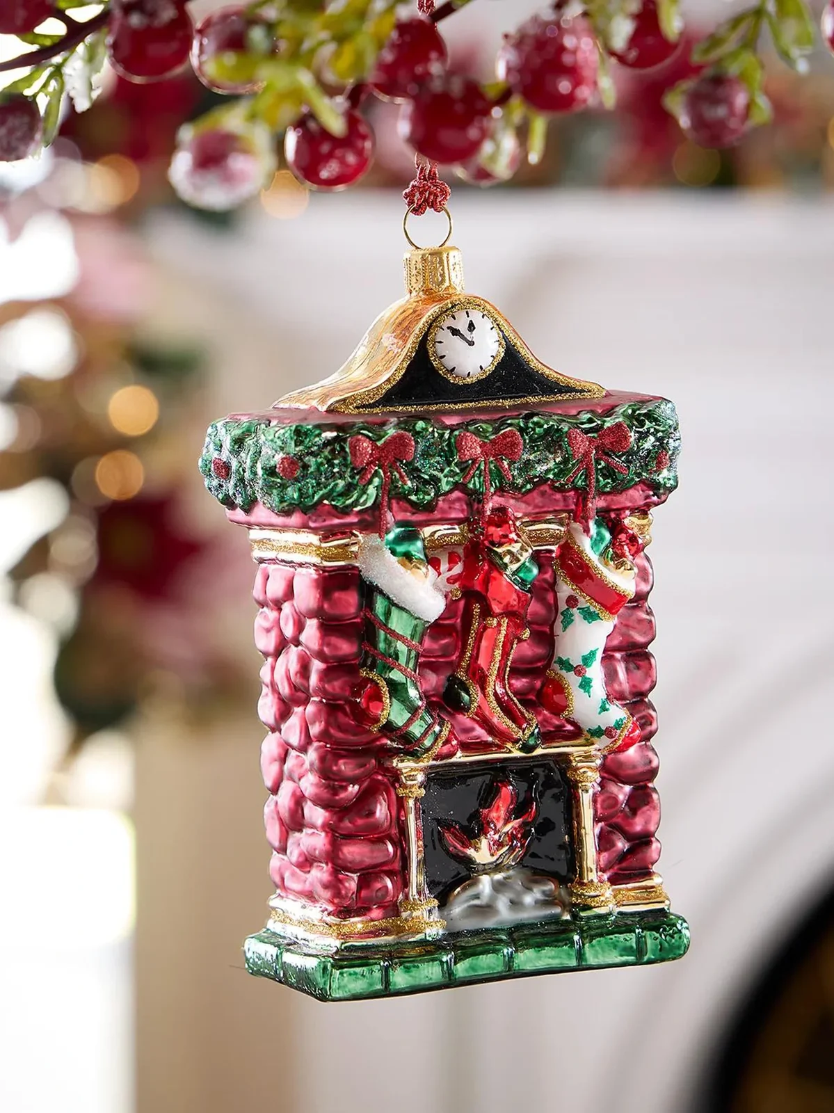 Exclusively Ours Chimney With Stockings Glass Ornament