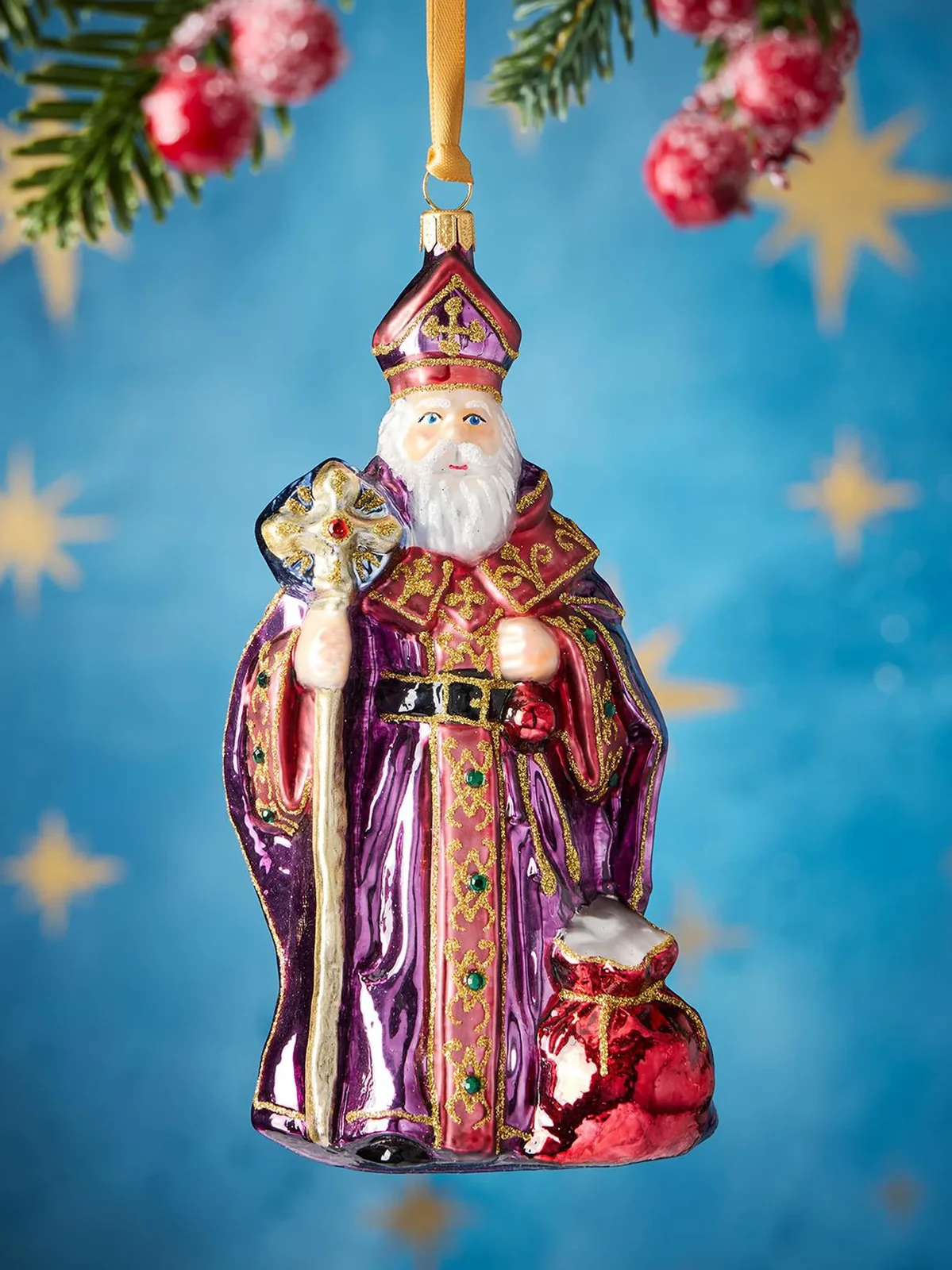 Exclusively Ours Bishop Santa Glass Ornament
