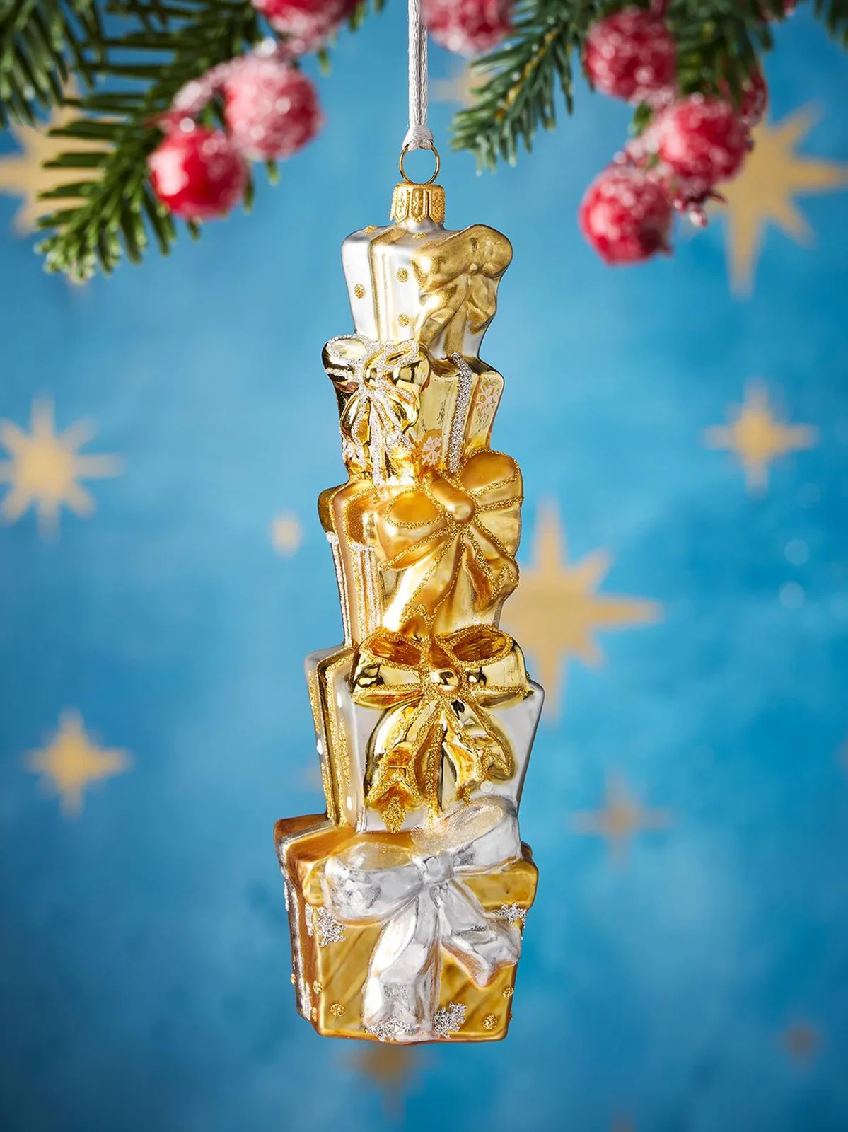Exclusively Ours Stack Of Presents Glass Ornament