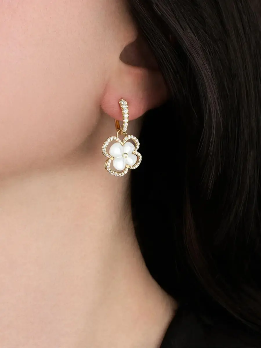 Miseno Women's Ischia 18K Yellow Gold, Mother-Of-Pearl & 0.94 TCW Diamond Flower Drop Earrings | Thumbnail 2 Miseno Women's Ischia 18K Yellow Gold, Mother-Of-Pearl & 0.94 TCW Diamond Flower Drop Earrings | Thumbnail 2