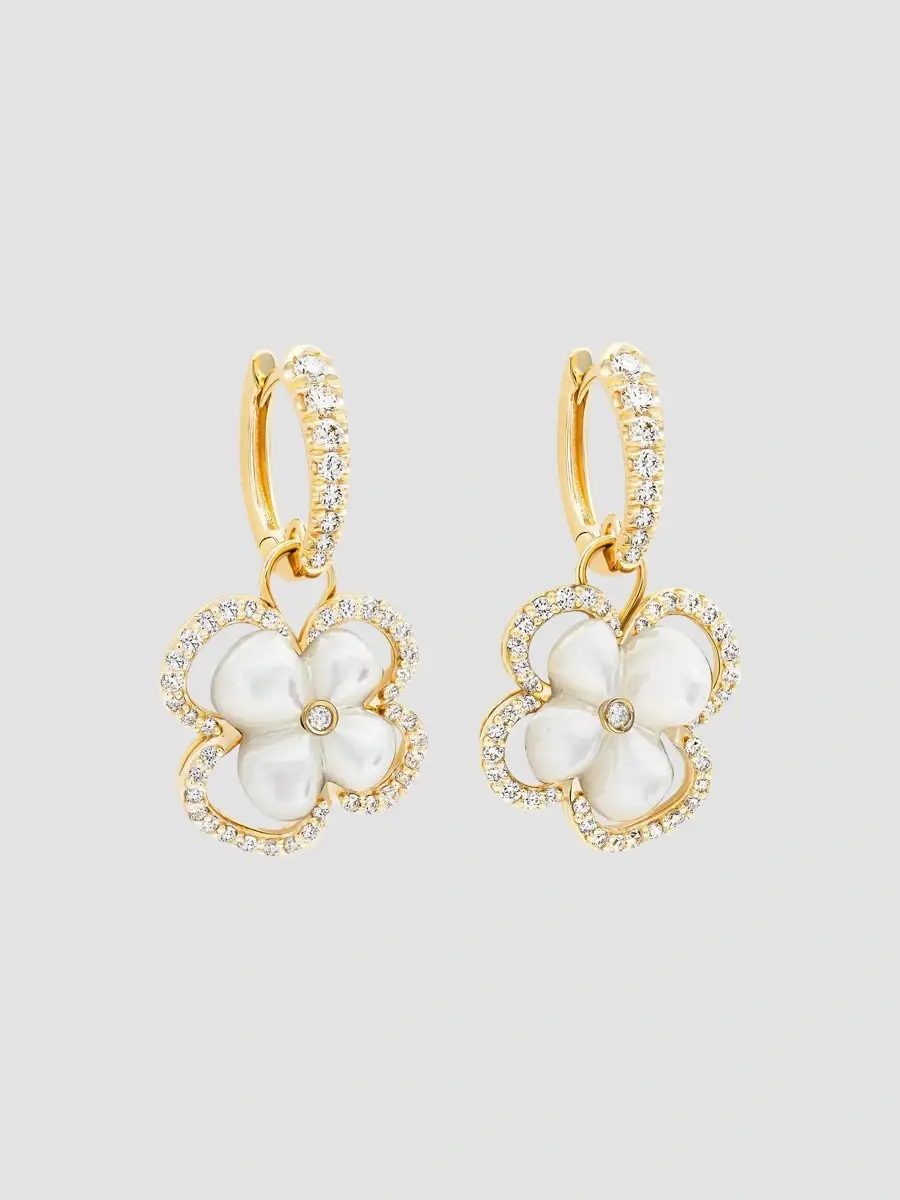 Miseno Women's Ischia 18K Yellow Gold, Mother-Of-Pearl & 0.94 TCW Diamond Flower Drop Earrings | Thumbnail 3 Miseno Women's Ischia 18K Yellow Gold, Mother-Of-Pearl & 0.94 TCW Diamond Flower Drop Earrings | Thumbnail 3