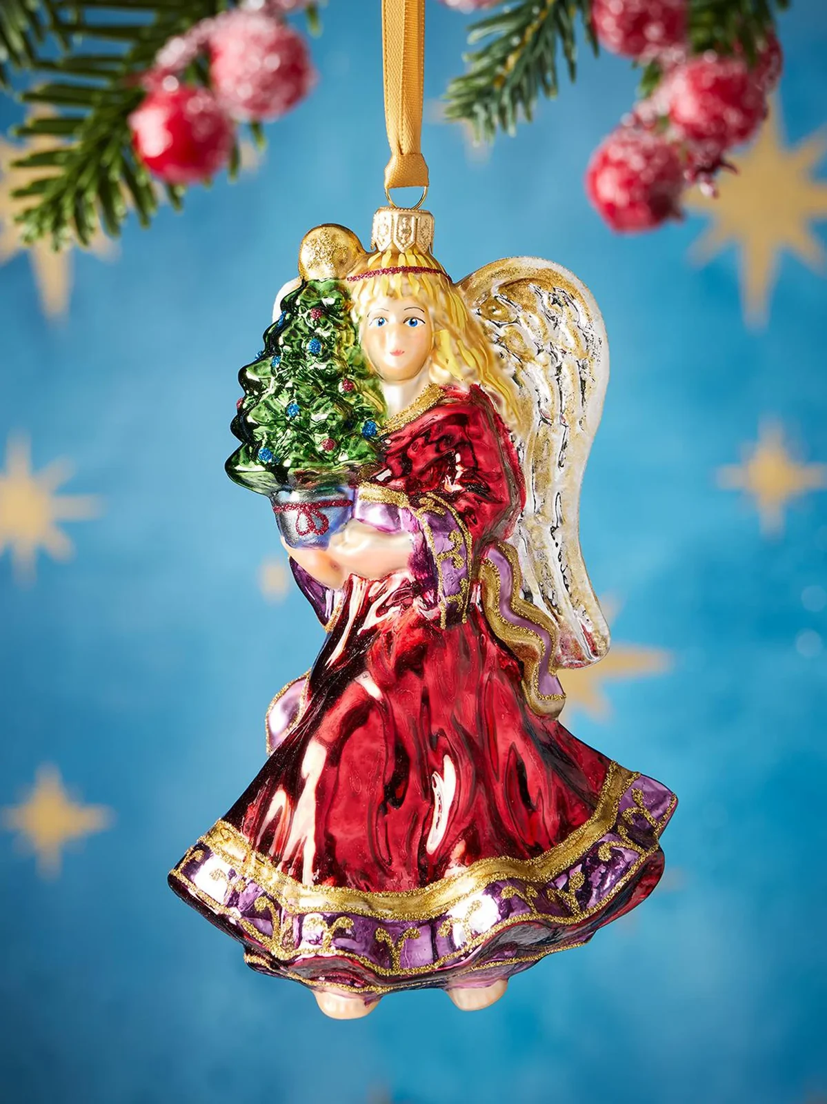 Exclusively Ours Angel With Tree Glass Ornament