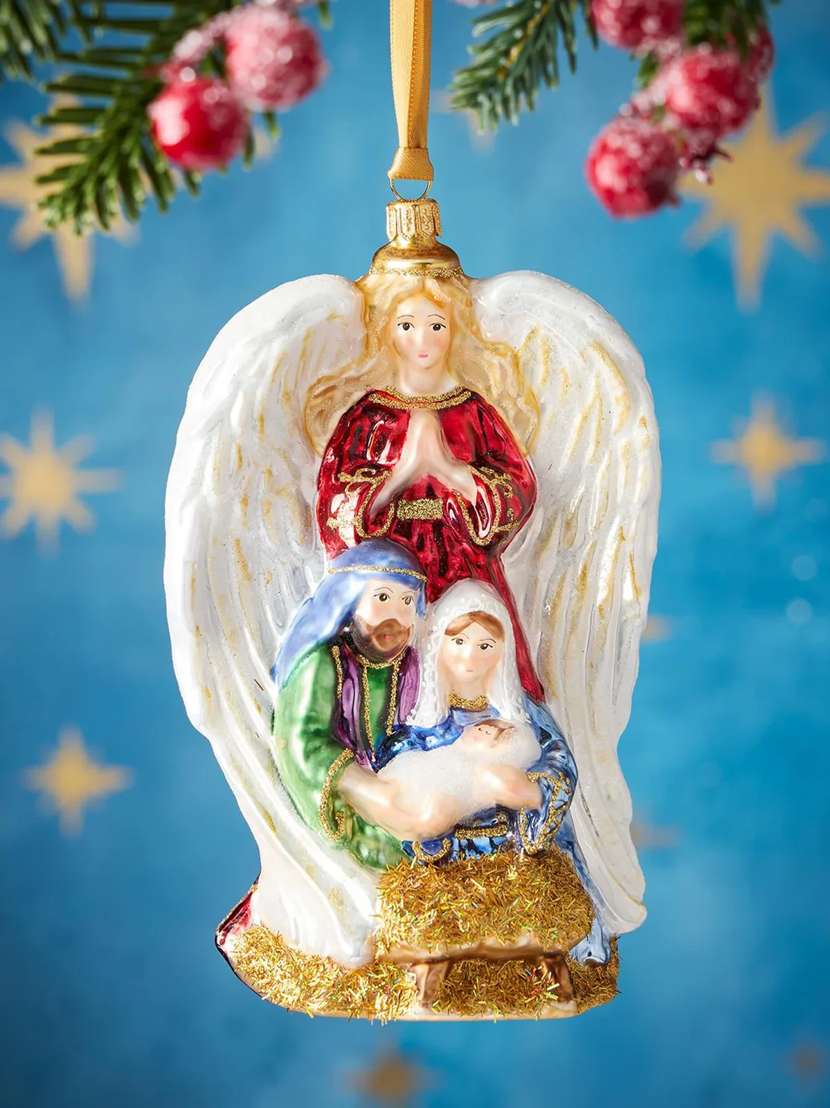 Exclusively Ours Angel & Holy Family Glass Ornament