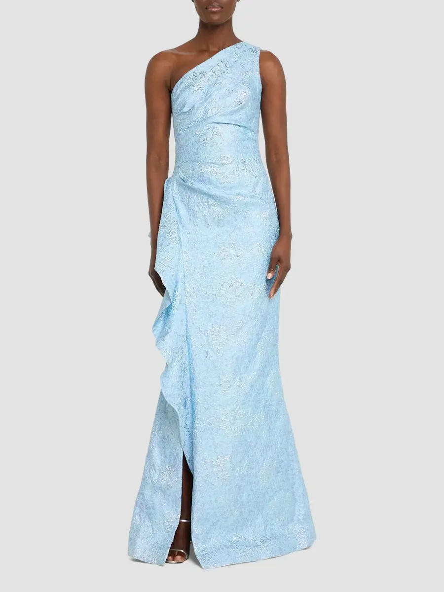 Teri Jon by Rickie Freeman Women's Metallic Jacquard One-Shoulder Gown | Thumbnail 2