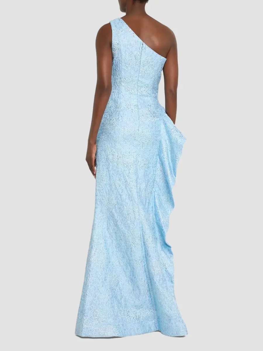Teri Jon by Rickie Freeman Women's Metallic Jacquard One-Shoulder Gown | Thumbnail 3
