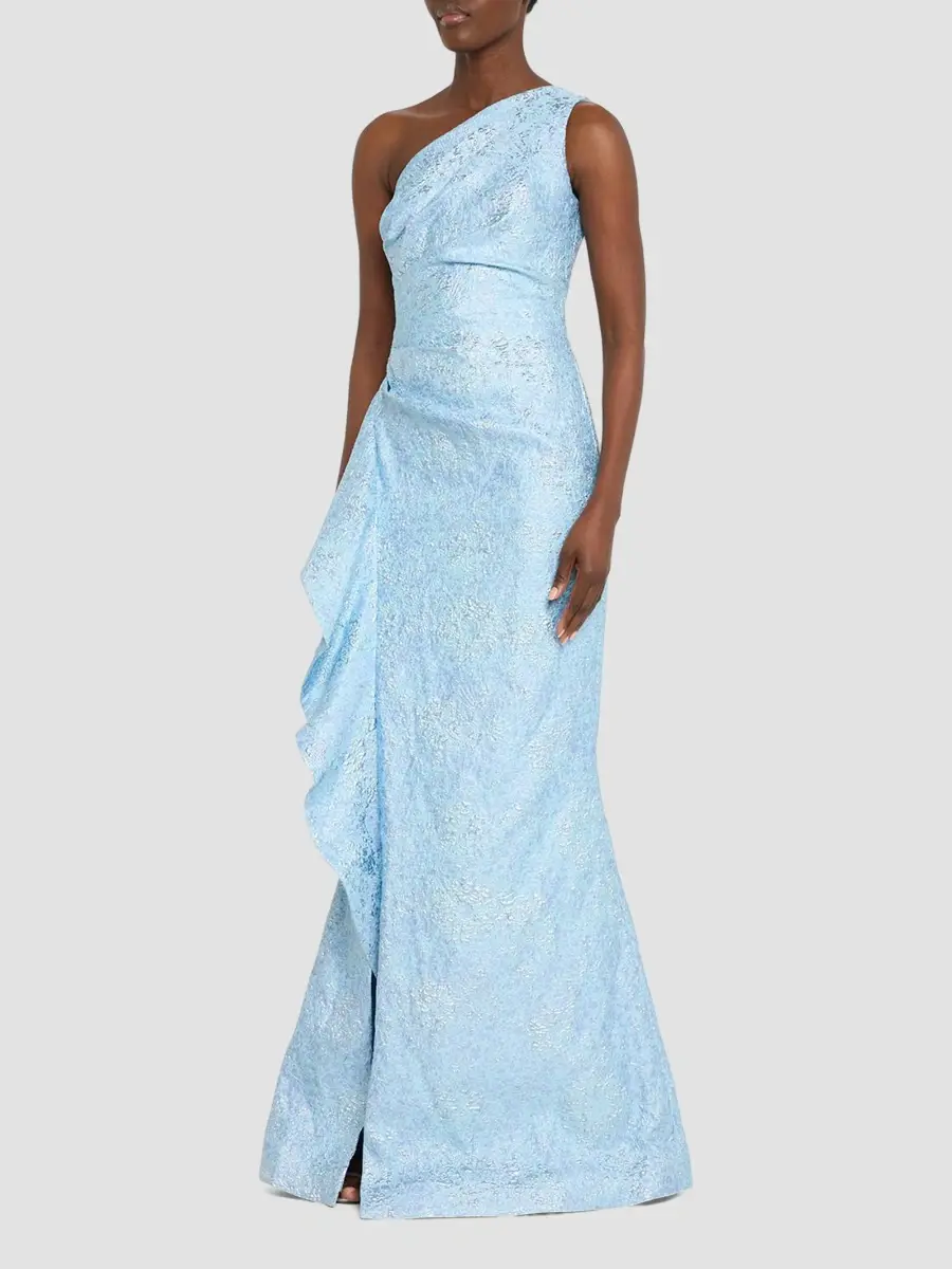Teri Jon by Rickie Freeman Women's Metallic Jacquard One-Shoulder Gown | Thumbnail 4
