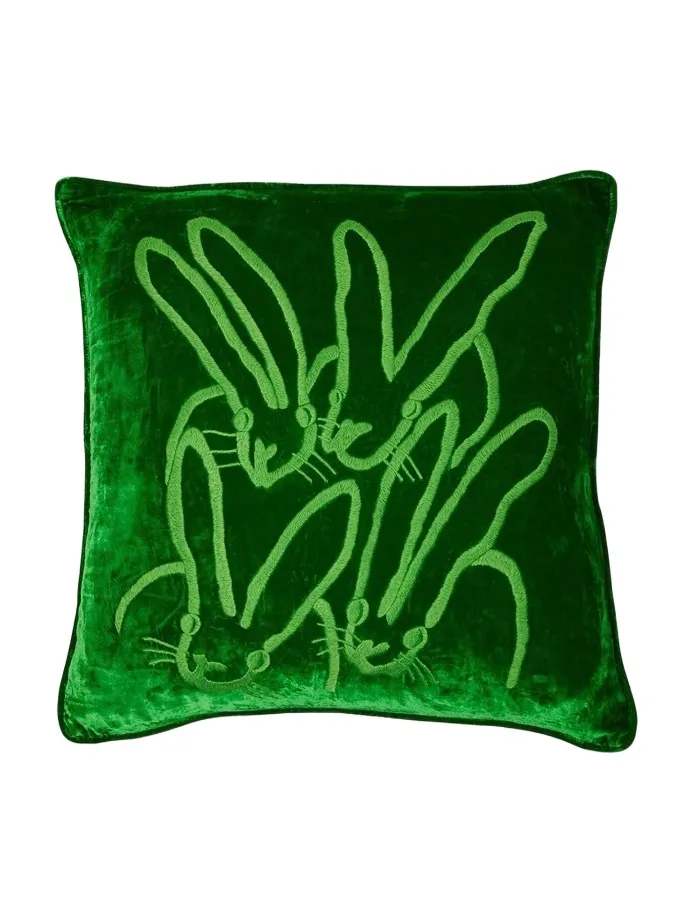 Hand-Embroidered Bunny Velvet Pillow Hand-Embroidered Bunny Velvet Pillow