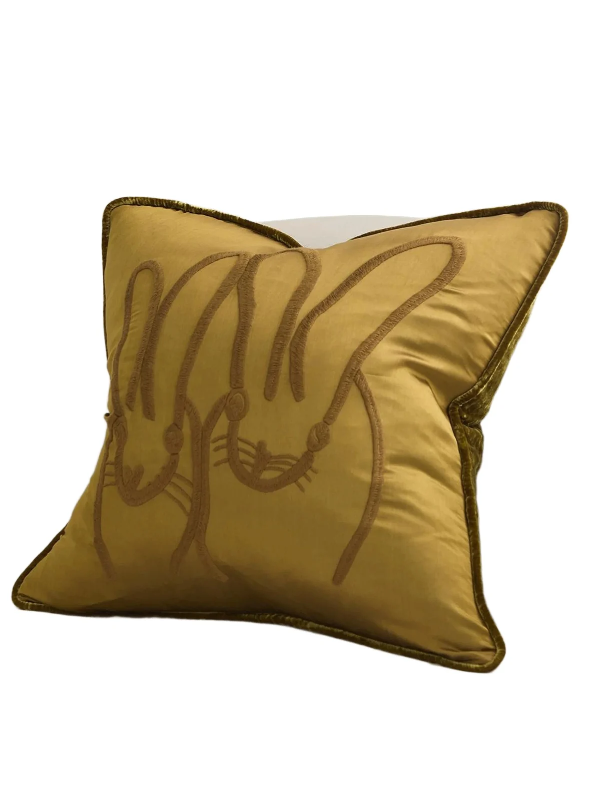 Hand-Embroidered Bunny Silk & Velvet Pillow - Olive Hand-Embroidered Bunny Silk & Velvet Pillow - Olive