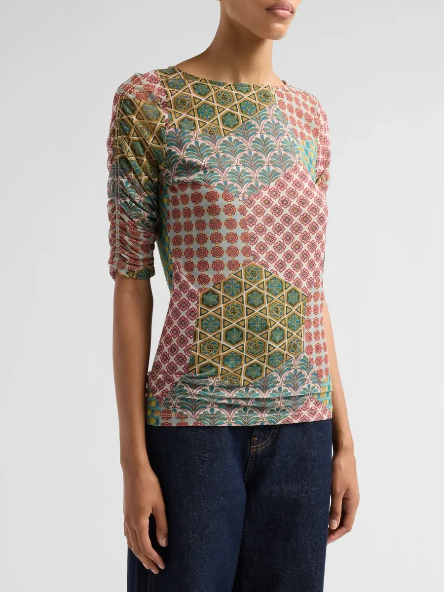 Johnny Was Women's Jiro Mesh Ruched Sleeve T-Shirt | Thumbnail 4