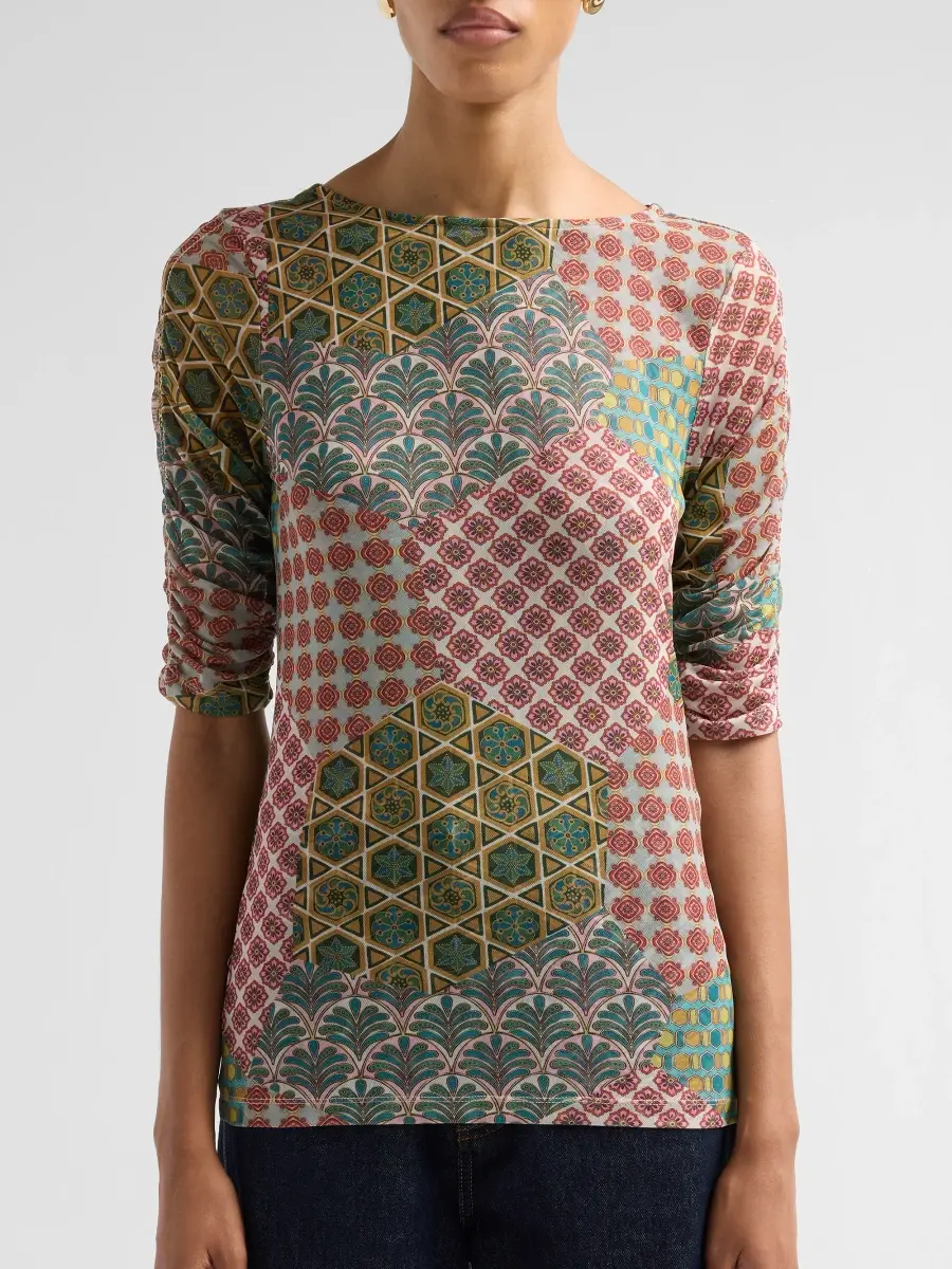Johnny Was Women's Jiro Mesh Ruched Sleeve T-Shirt | Thumbnail 5