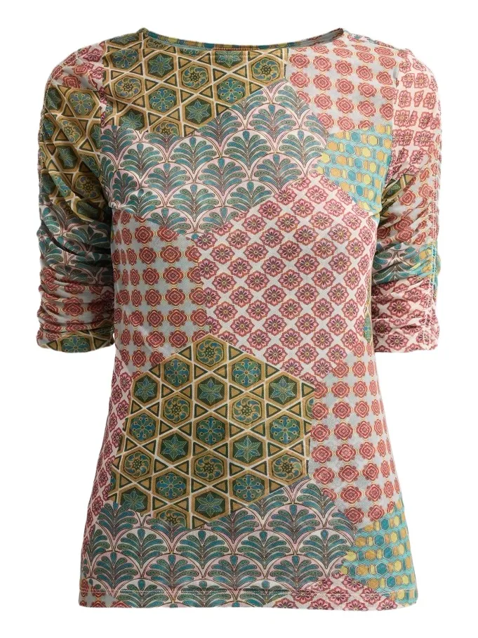 Johnny Was Women's Jiro Mesh Ruched Sleeve T-Shirt