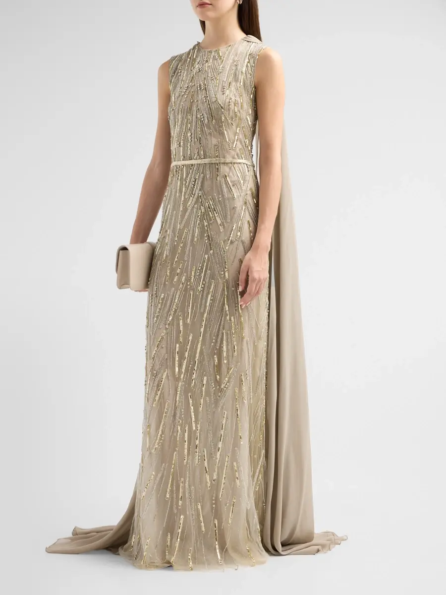 Reem Acra Women's After Midnight Embellished Sheer Cape Gown | Thumbnail 4