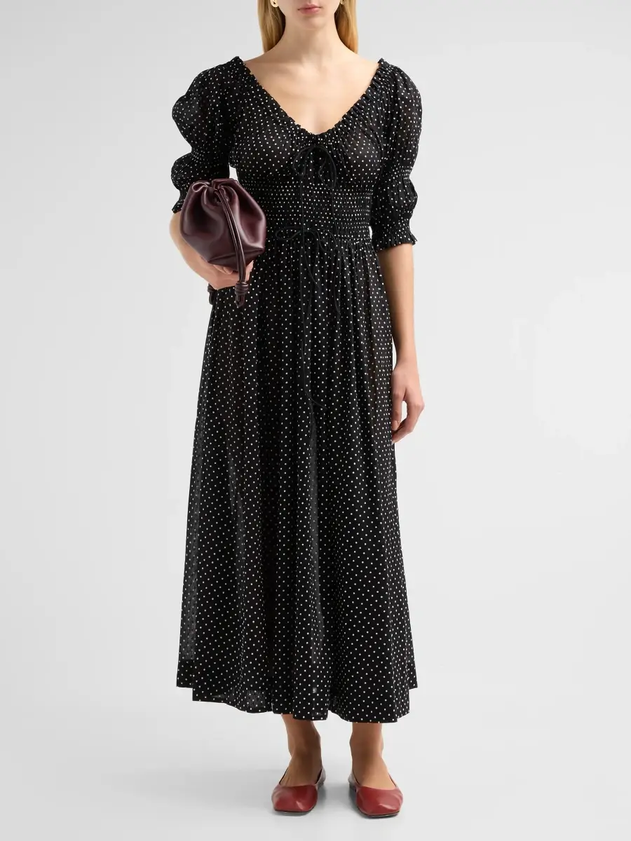 DÔEN Women's Ischia Polka Dot Cotton Smocked Maxi Dress | Thumbnail 2 DÔEN Women's Ischia Polka Dot Cotton Smocked Maxi Dress | Thumbnail 2