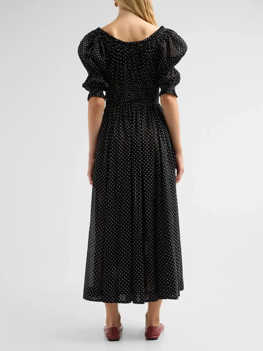 DÔEN Women's Ischia Polka Dot Cotton Smocked Maxi Dress | Thumbnail 3 DÔEN Women's Ischia Polka Dot Cotton Smocked Maxi Dress | Thumbnail 3