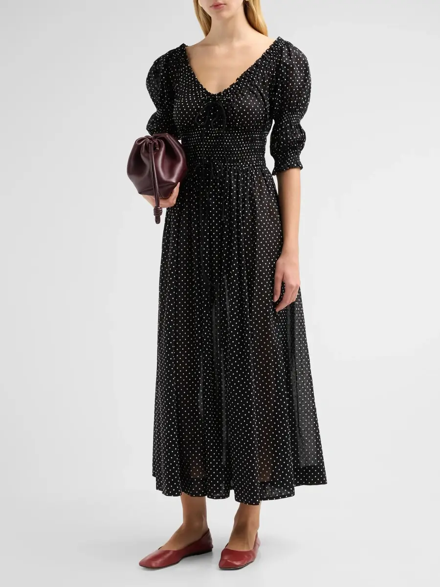 DÔEN Women's Ischia Polka Dot Cotton Smocked Maxi Dress | Thumbnail 4 DÔEN Women's Ischia Polka Dot Cotton Smocked Maxi Dress | Thumbnail 4