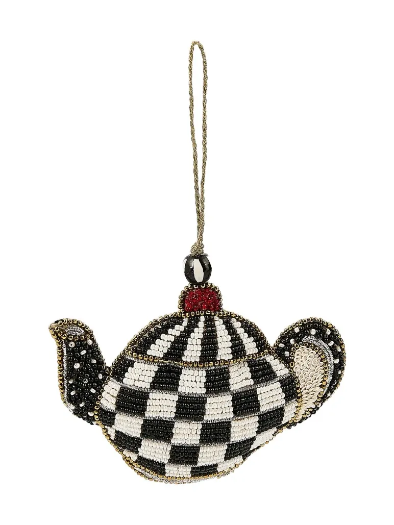 MacKenzie-Childs Courtly Check Teapot Beaded Ornament